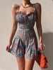 Floral Pleated Rope Drawstring Waist Romper