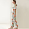 Pajamas leaf print summer short-sleeved silk pajamas with lace